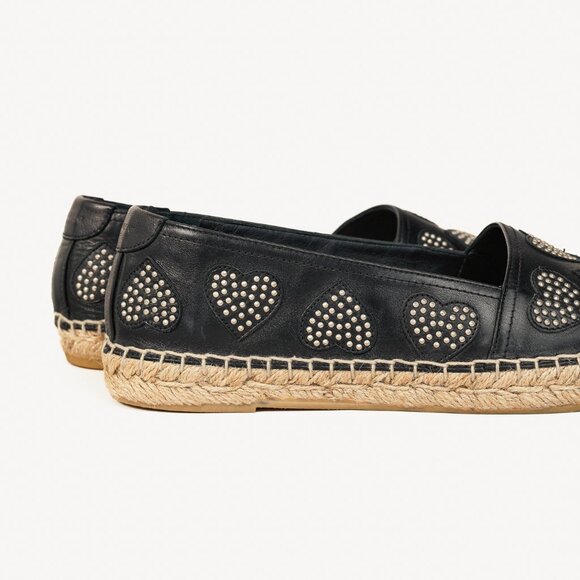 Saint Laurent Nero Leather Studded Heart Espadrilles - Picture 8 of 12